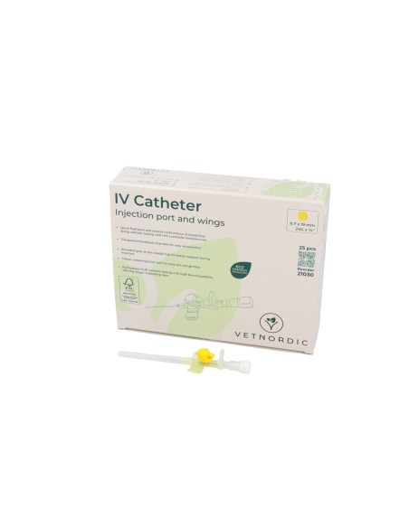 IV Catheter, w/injection port and wings, 0.7 x 19 mm, 24G x ¾", yellow, 25 pcs