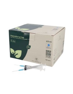 Disposable injection syringe with needle, centered, 2/3...