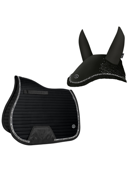 Saddle pad FP AISTAN 2.0 black VS with Fly veil NEPHRITE black Full